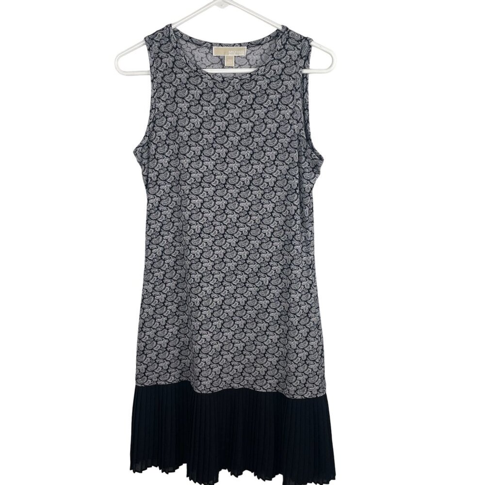 Michael Kors Sleeveless Pleated Hem Dress XS Black & White Career Capsule